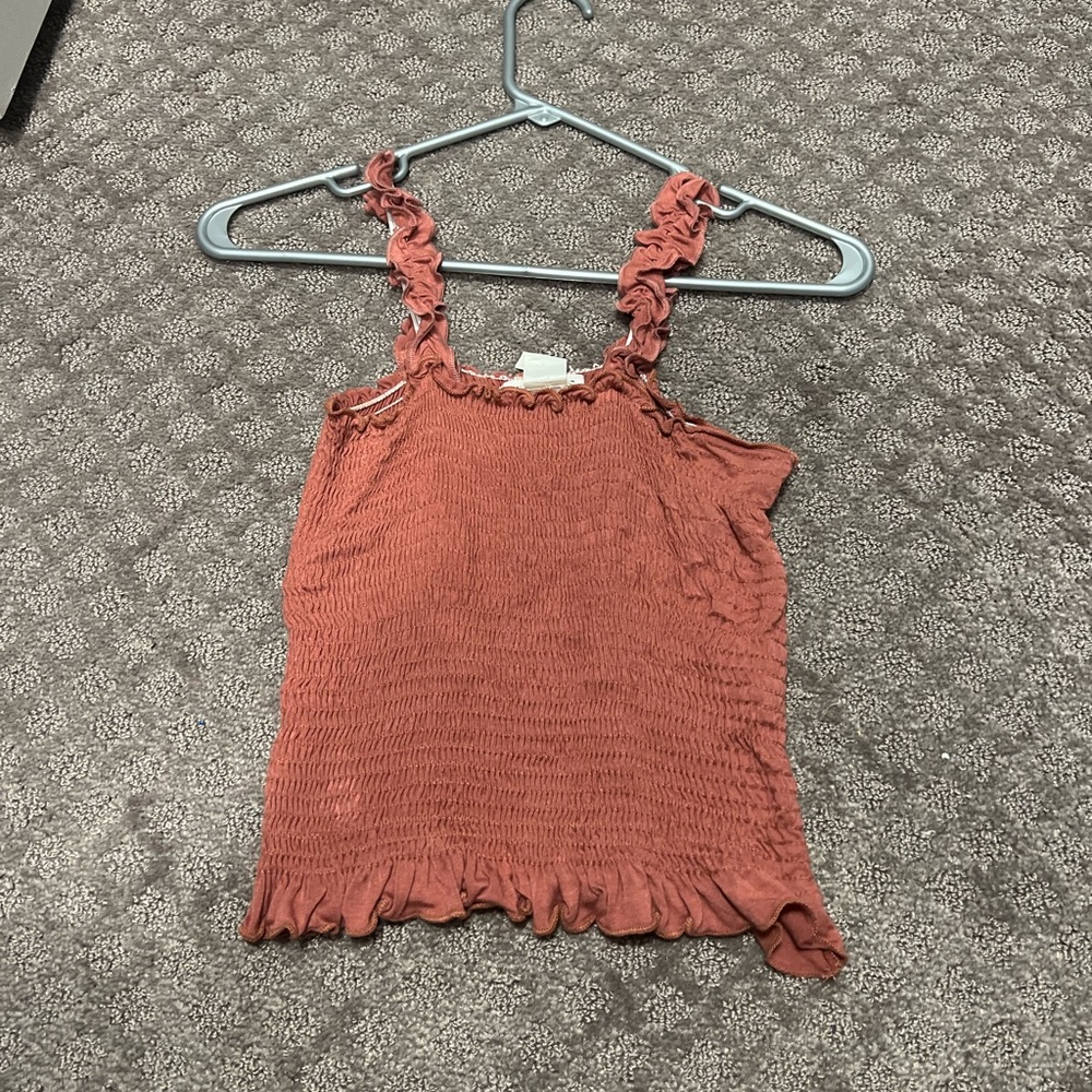 Ruched ruffle stretch tank top